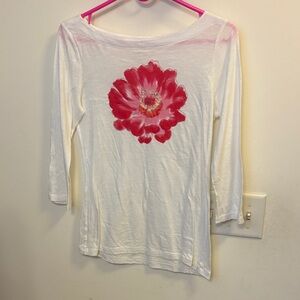 Anne Taylor Loft white Top with Pink Floral Design